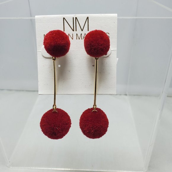 Neiman Marcus red plush ball drop pierced earring - Picture 1 of 3